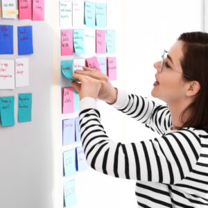 sticky notes on a whiteboard